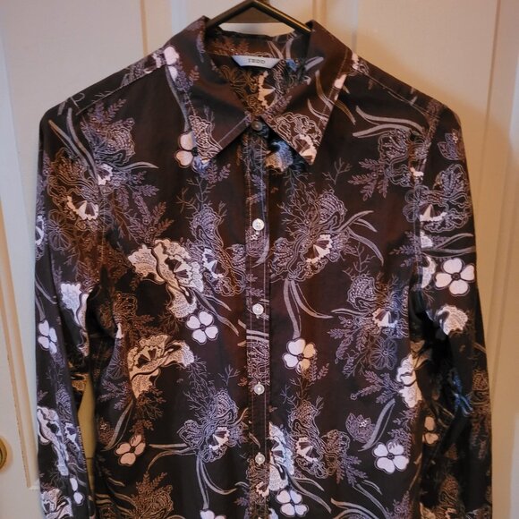 Izod Brown with White Floral Button Front Top Misses Size Medium - Picture 1 of 5